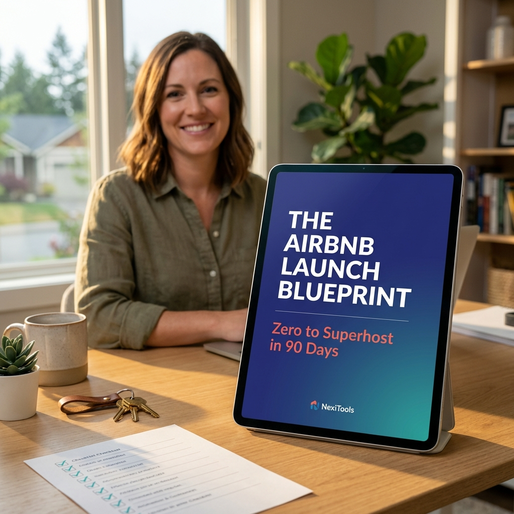 The Airbnb Launch Blueprint ebook cover — Zero to Superhost in 90 Days
